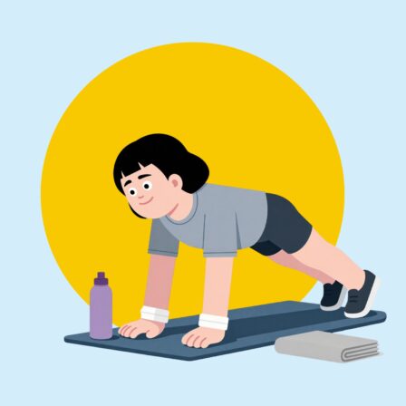 Frau macht auf Yogamatte Sportübungen